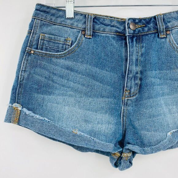 Kendall & Kylie Size 29 Light Wash Cuffed High Rise Denim Shorts - Picture 2 of 8